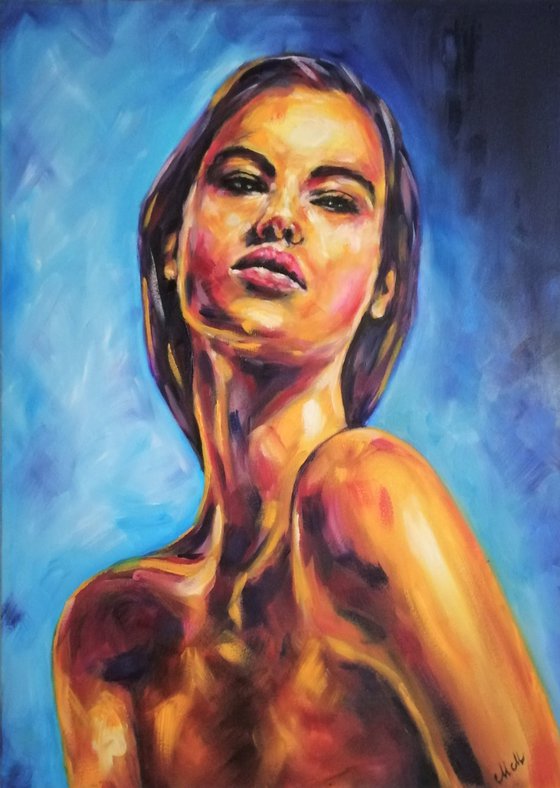 She in the Sun - original oil on canvas portrait painting
