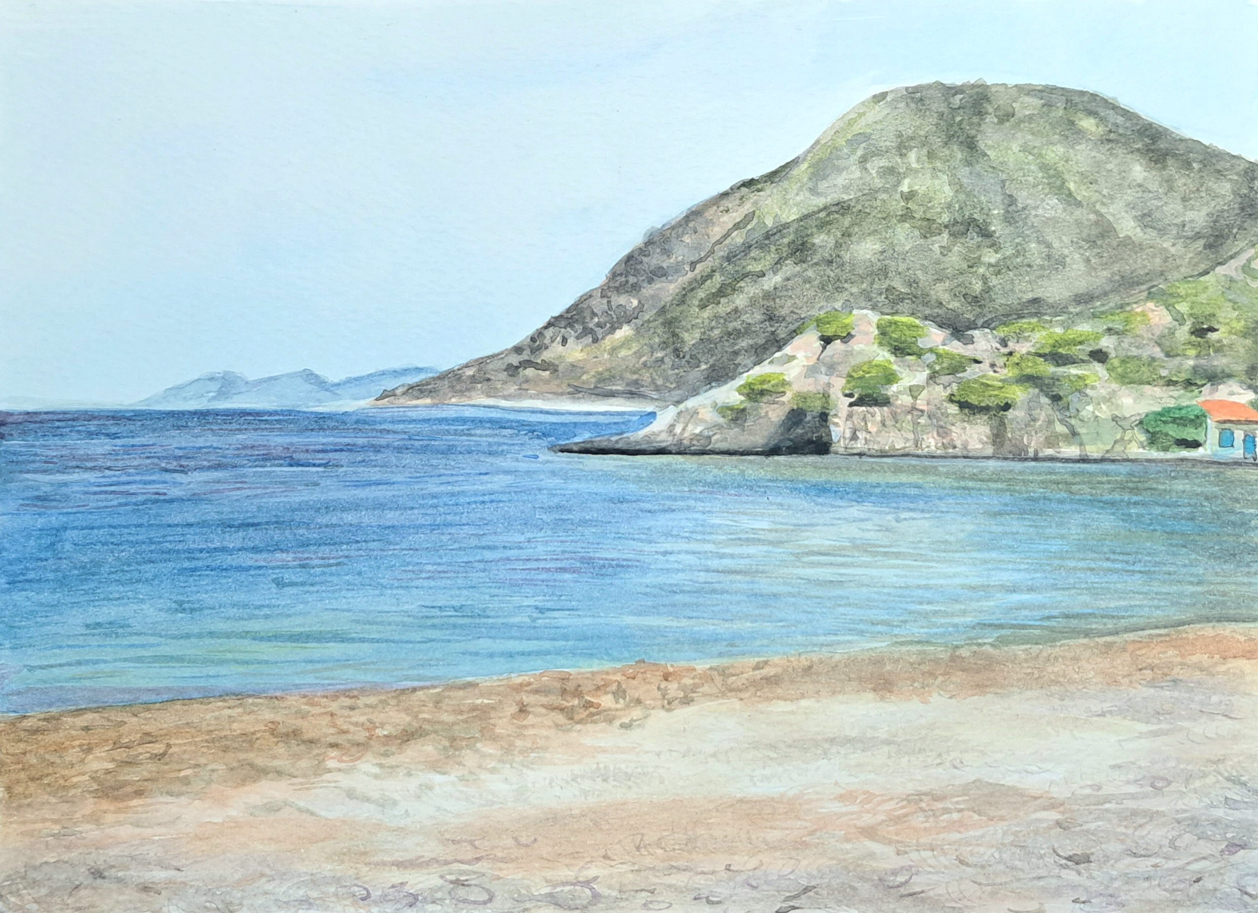 Impressionistic Landscape Watercolour By Andromachi Giannopoulou, 9 X 6, Seaside, Original Artwork