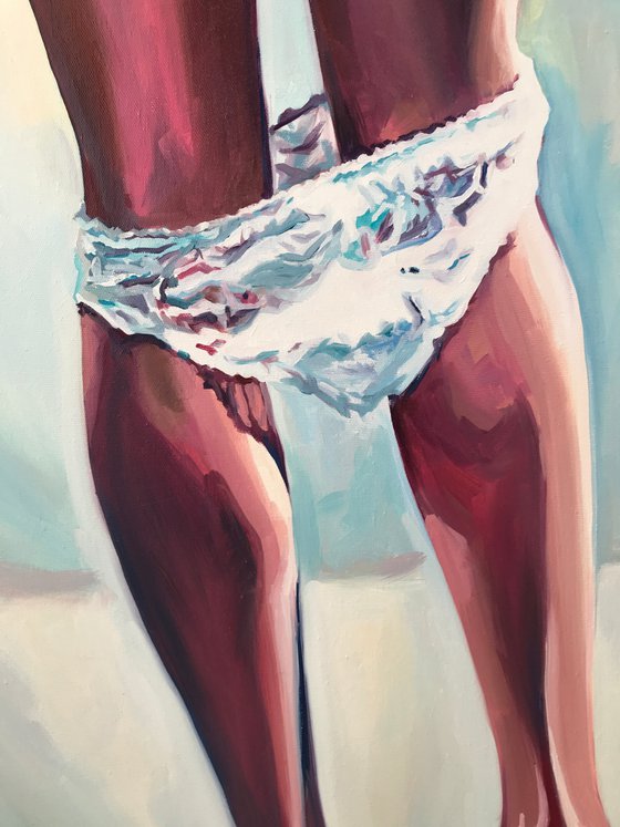 RED HEELS - erotic art original oil painting woman legs underneath red heels pop art office art decor home decor gift idea