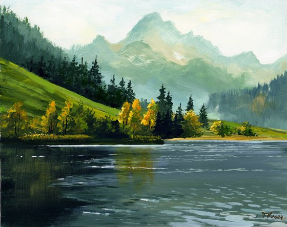 River landscape. Acrylic painting. Original Art.