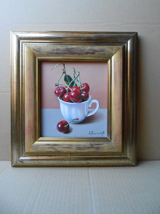 Cherries in a White Cup