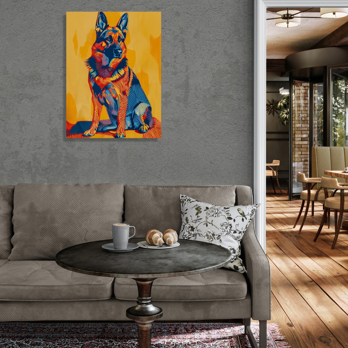 Impressionistic Animal Acrylic Painting By Kosta Morr, 24 X 31", German Shepherd, Original Artwork