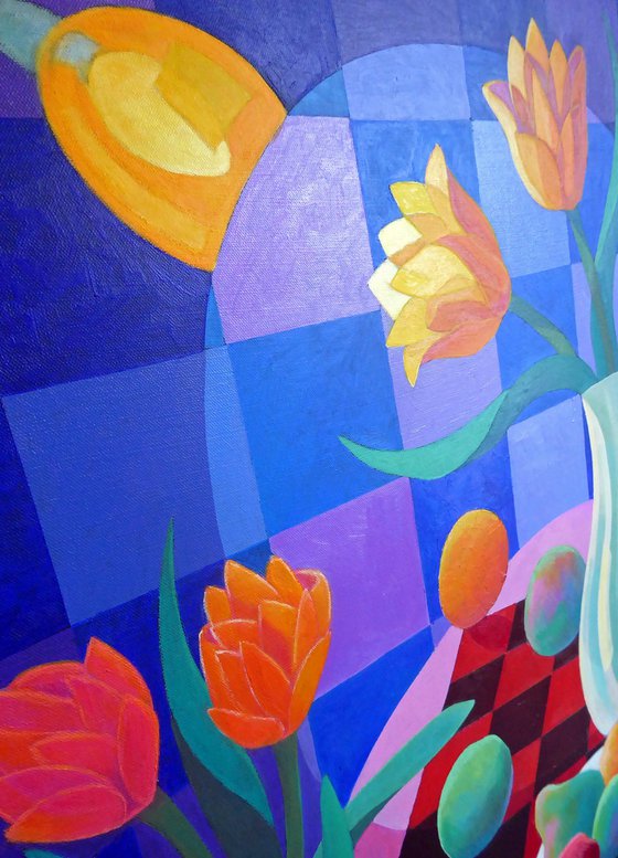 FRUITS AND FLOWERS UNDER SPOTLIGHT