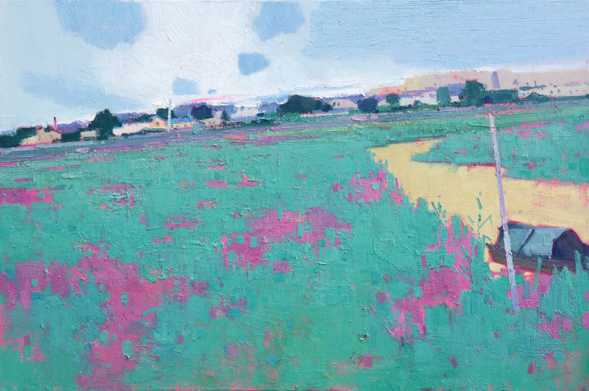 Impressionistic Landscape Oil Painting By Jianzhe Chon, 35 X 24, Landscape Oil Painting:chinese Rural Village 115, Artfinder