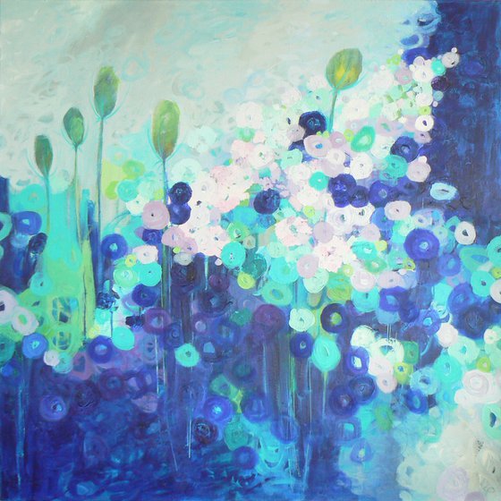Le poème (large semi abstract floral painting -  ready to hang)