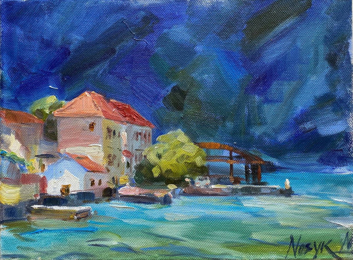 Red roof | 30x40 cm oil painting on canvas by Nataliia Nosyk
