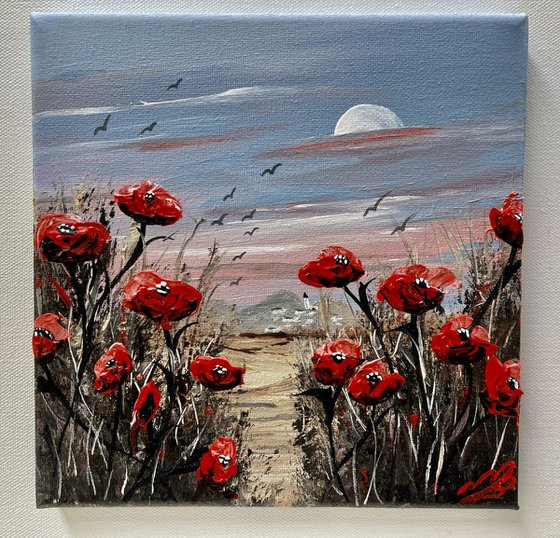 Red Poppies and a Full Moon