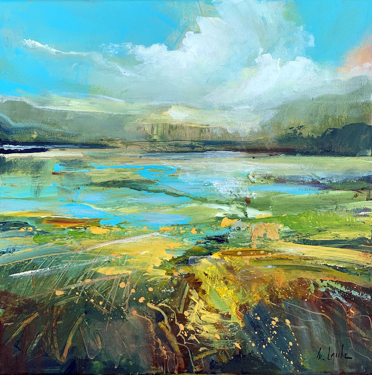 Abstract Landscape Acrylic Painting By Irina Laube, 16 X 16, Summer Mood, Original Artwork