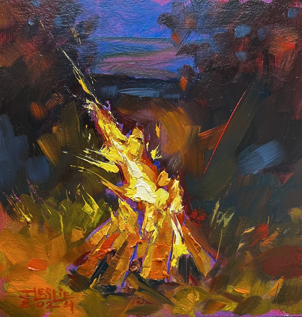 Impressionistic Landscape Oil Painting By Jimmy Leslie, 6 X 6, Sparks, Original Artwork