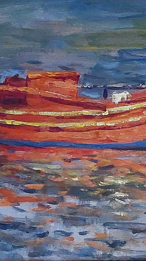 Red boat by Dimitris Voyiazoglou