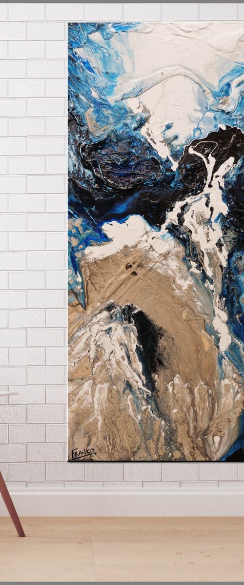 Sorrento Delta 140cm x 100cm Blue Cream Textured Abstract Art by Franko