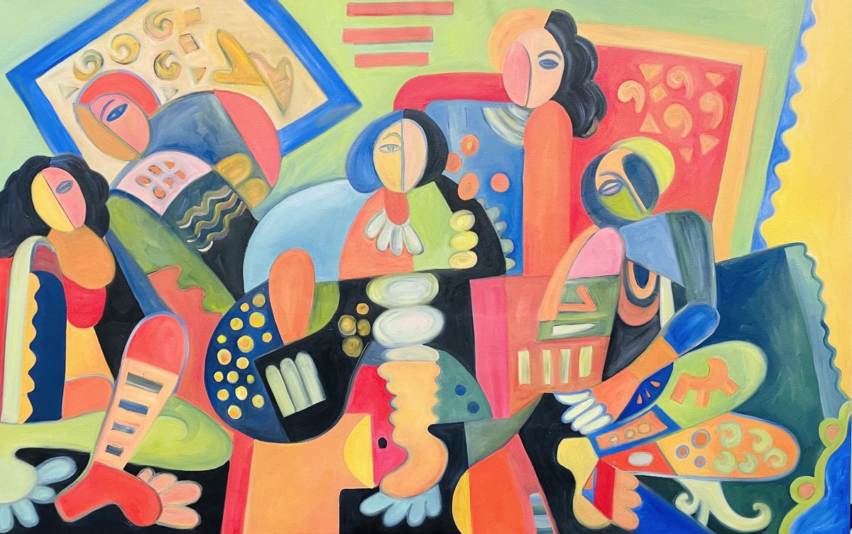 Organic Portrait Oil Painting By Laurel Macdonald, 58 X 36", Sisters, Original Artwork