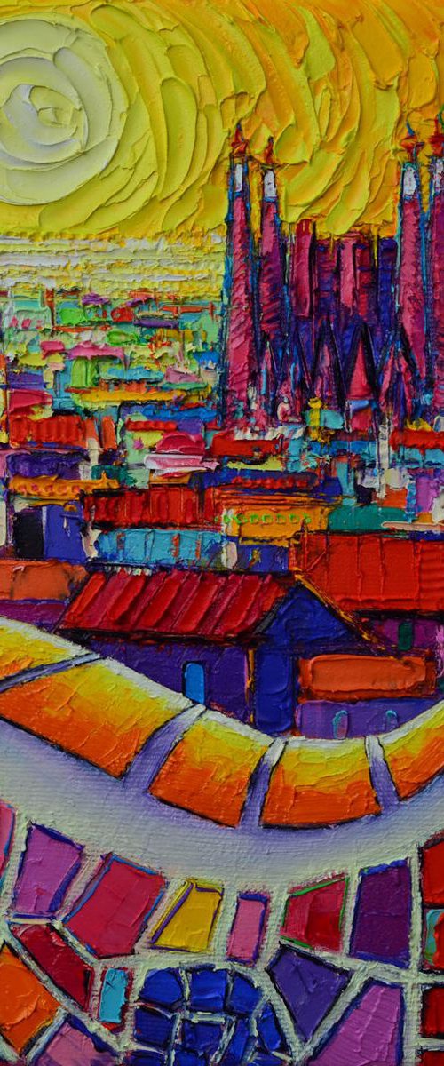 BARCELONA ABSTRACT CITYSCAPE 17 textural impressionist impasto palette knife oil painting by Ana Maria Edulescu by ANA MARIA EDULESCU