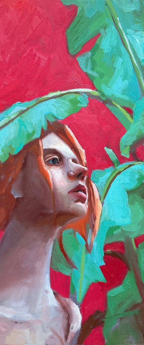 portrait  with blue banana leaves by Anna Bogushevskaya