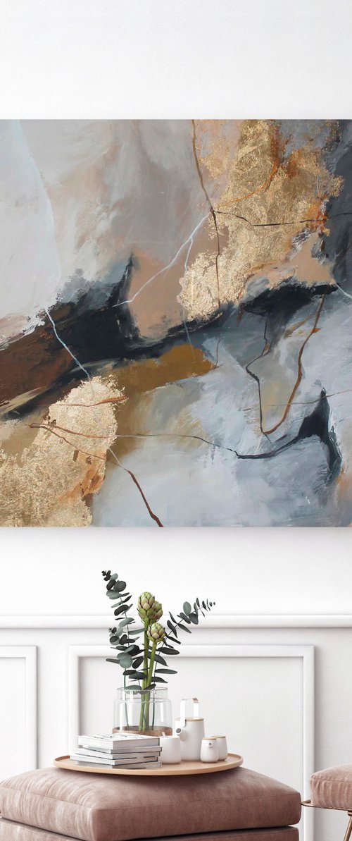 "Desert 2" Gray gold brown abstract art by Yana Sagan