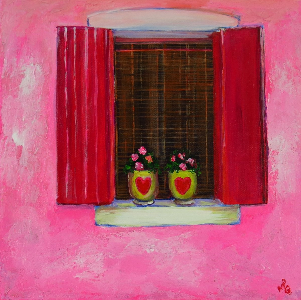 Impressionistic Botanical Acrylic Painting By Maureen Greenwood, 12 X 12", View In Burano (Venice), Original Artwork