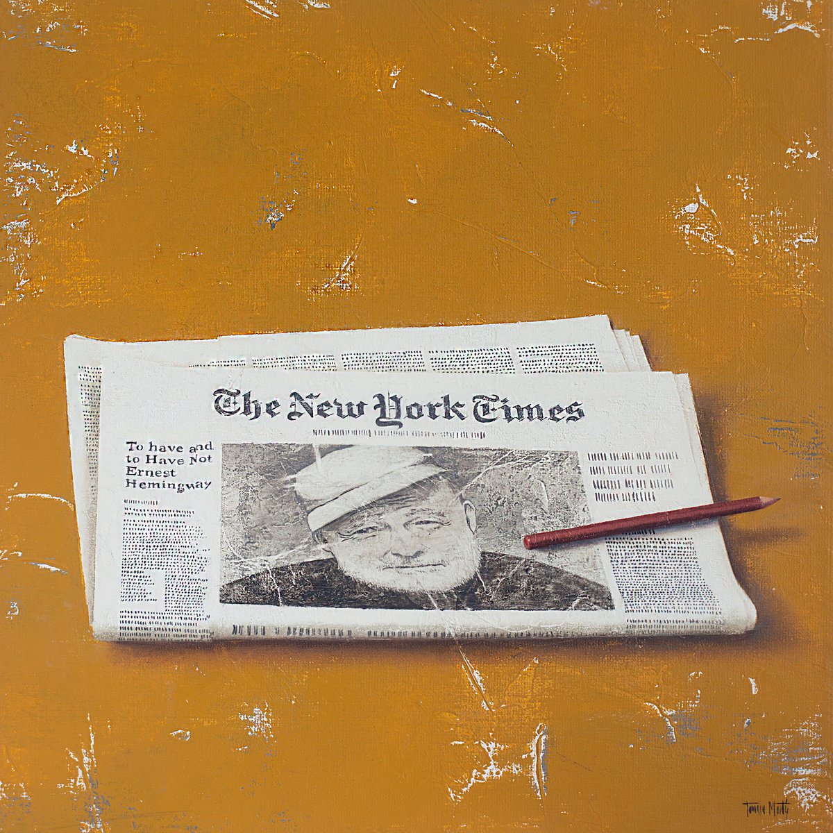 Illustrative Portrait Oil Painting By Tomasa Martin, 16 X 16", Ernest Hemingway, Original Artwork