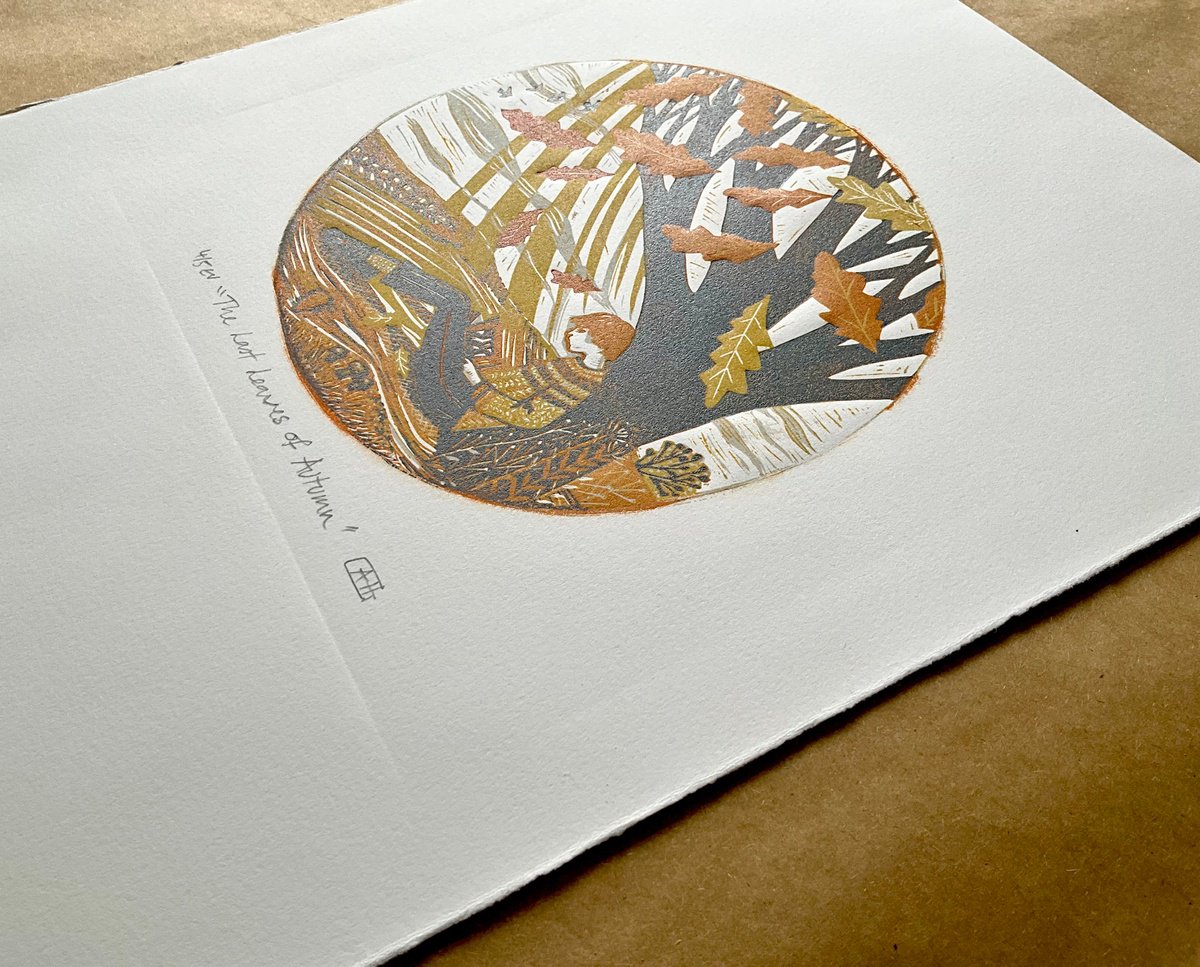 Alison Headley | Original Linocut | The Last Leaves Of Autumn | 29 X 38Cm | Artwork For Sale On Artfinder