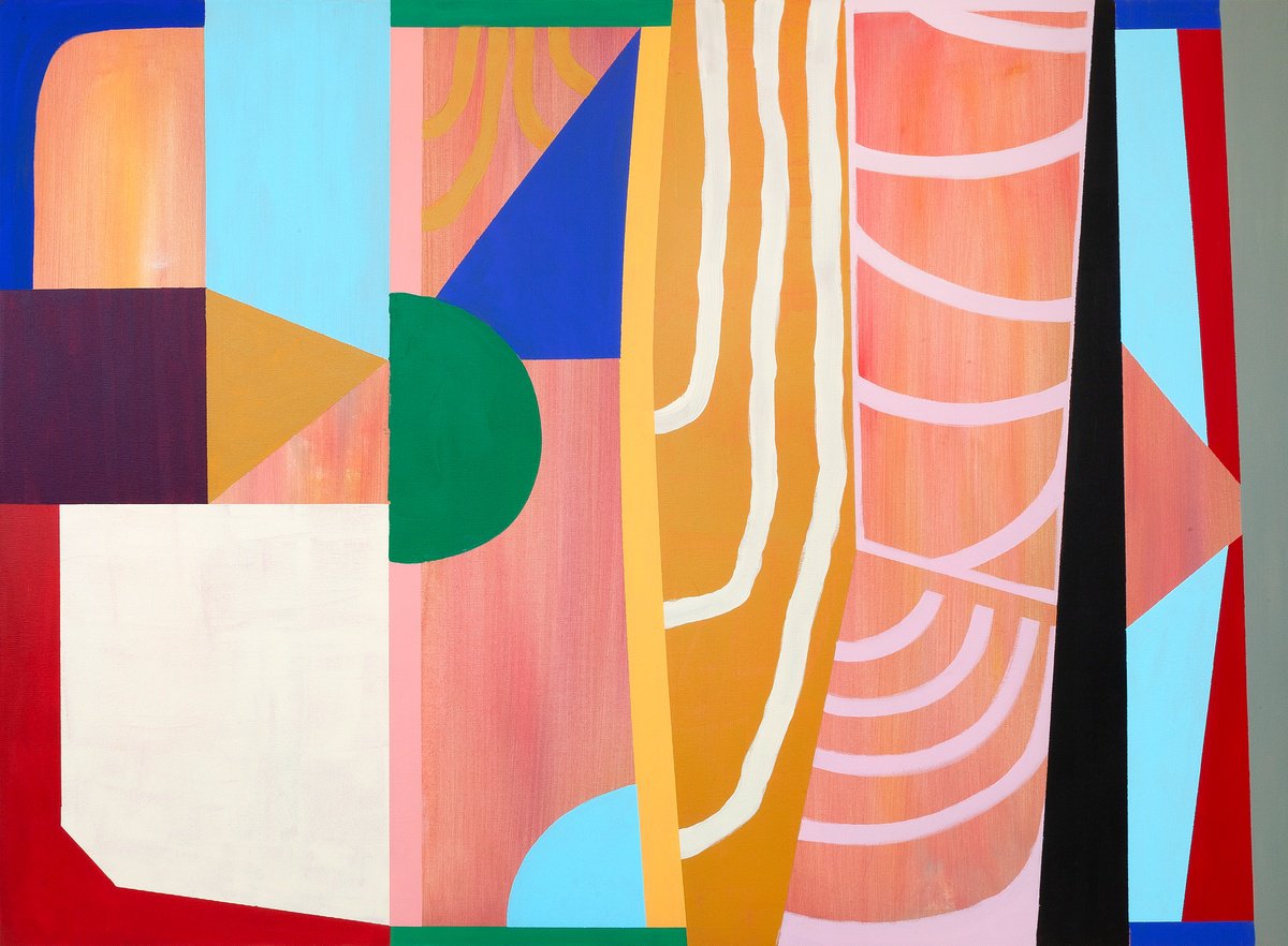 Geometric Abstract Acrylic Painting By Tommy Lennartsson, 59 X 43", Beach - Blue Sky, Original Artwork