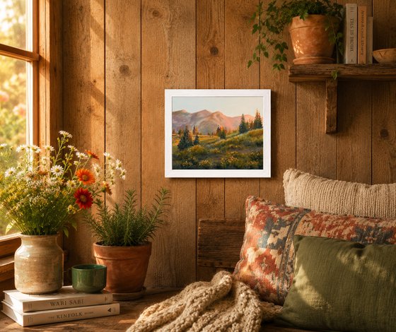Mountain landscape with golden light