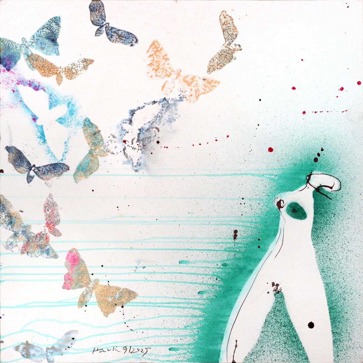 Animal Acrylic Painting By Jiri Havlik, 19 X 20, The Moths, Original Artwork