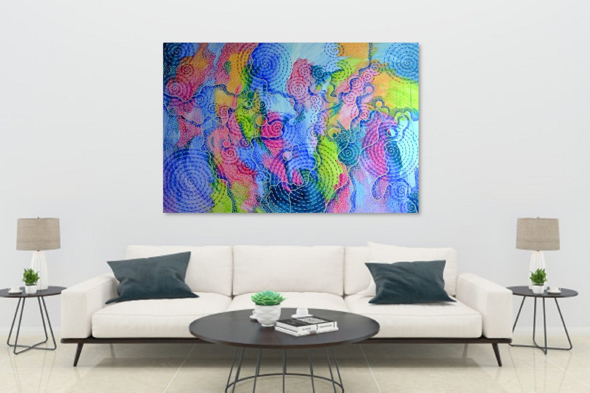 Psychedelic Garden #18 - Extra Large Painting - Shipping Rolled in a Tube by Marina Krylova