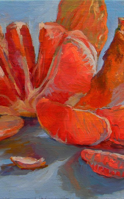 Grapefruit 2 (from the series "Citrus fruits on a blue background") by Liudmyla Chemodanova