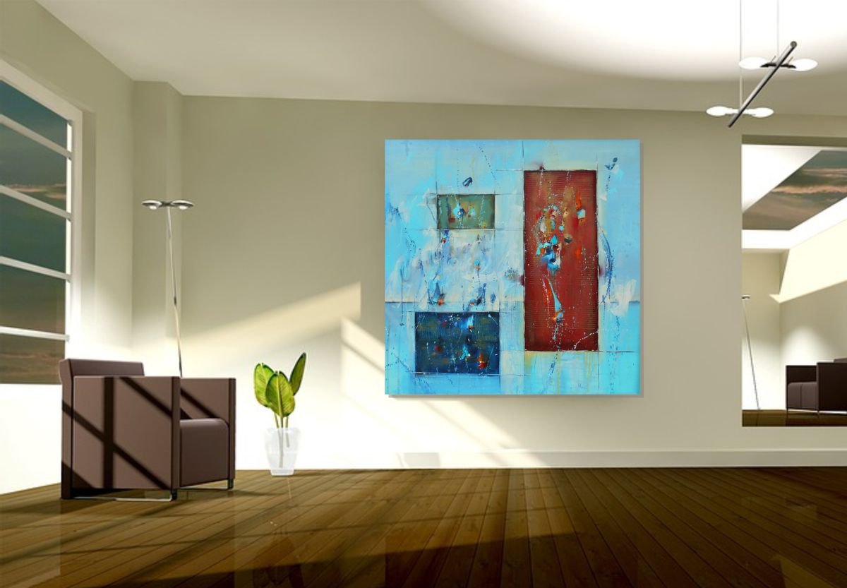 Geometric Oil Painting , A Place In The Sky By Cynthia Ligeros, 36 X 36, Artwork For Sale On Artfinder