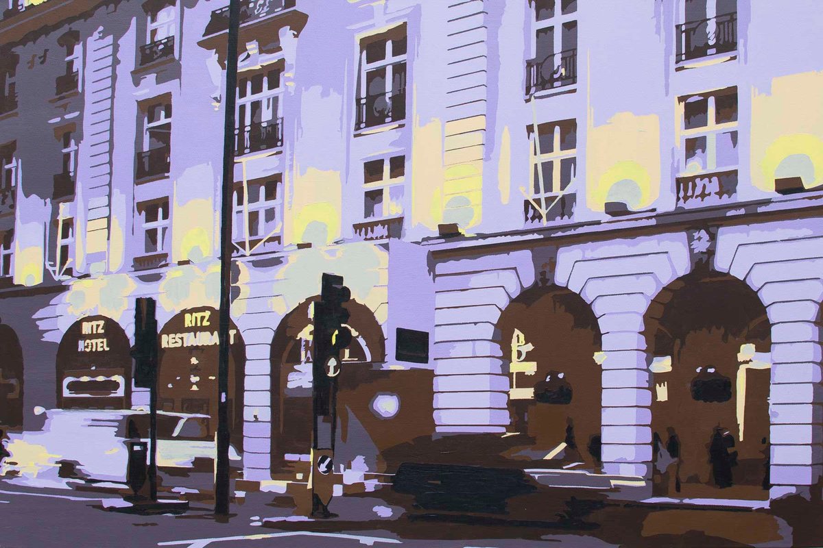 Impressionistic Cityscapes Acrylic Painting By Km Arts, 36 X 24", Lighting Up The Ritz, Original Artwork