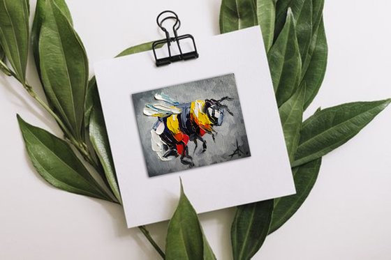 Small bumblebee - small painting, oil painting, postcard, bumblebee, bumblebee oil, painting, gift, gift idea, insects
