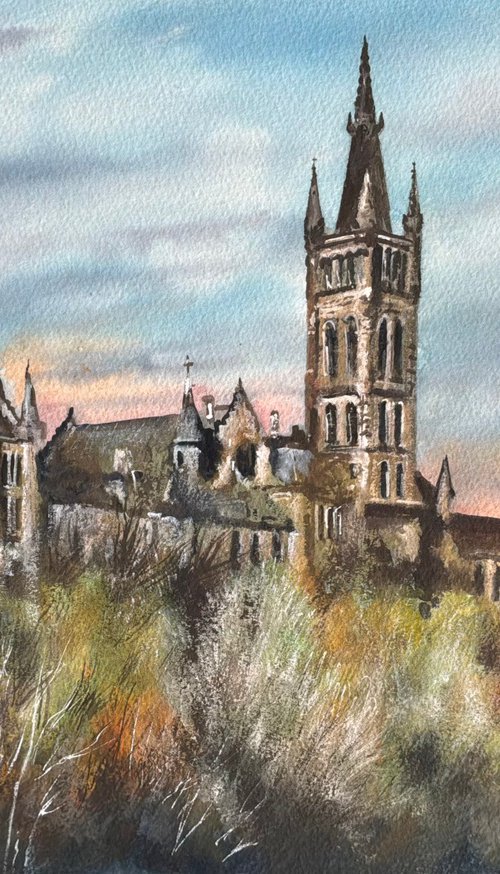 Glasgow university under a setting sun by Darren Carey