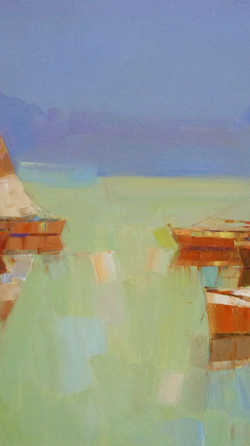 Sail Boats, Contemporary art,  Handmade oil painting Original artwork One of a kind by Vahe Yeremyan