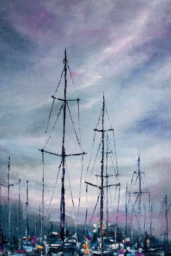 "Quiet harbor " yachts at sea, landscape