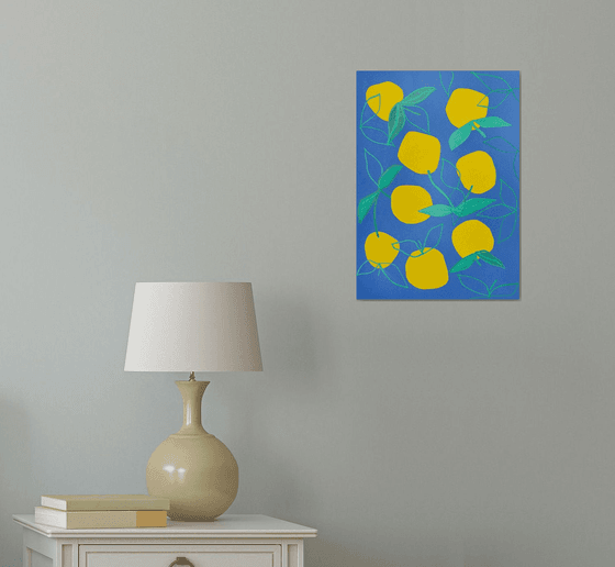 Yellow lemons on blue