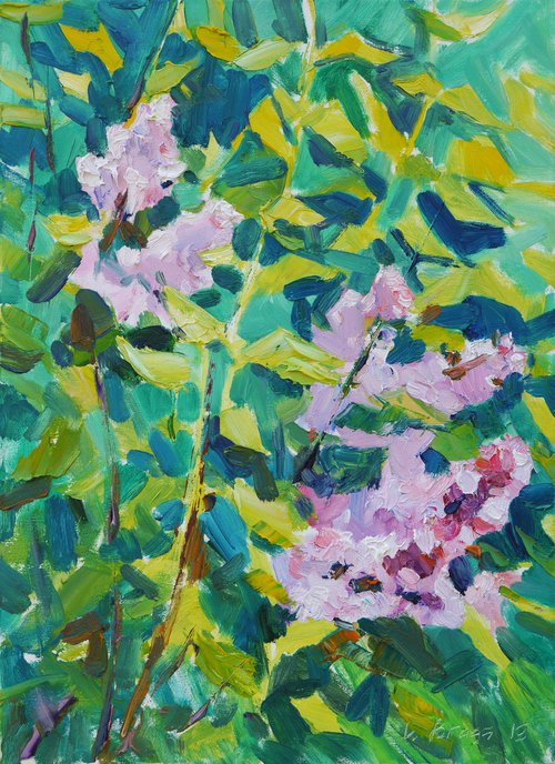 Lilac blooming, etude (plein air) original painting by Dima Braga