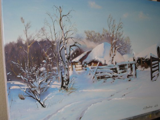 Winter Farm Painting