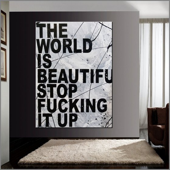 God Mode 140cm x 100cm The World Textured Urban Pop Art