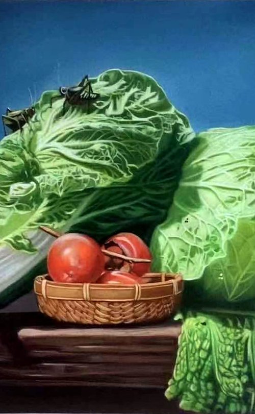 Still life:Gryllid on the vegetables by Kunlong Wang