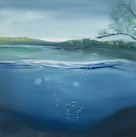 Country Lake - underwater view with trees and sky