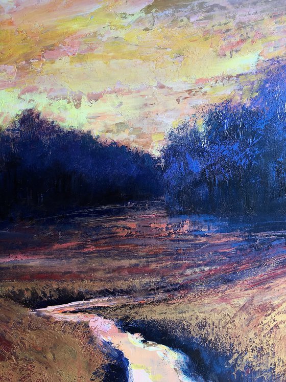 'Winter Stream IV' Sunset oil painting