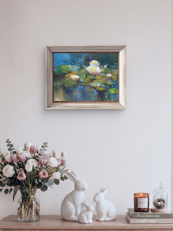 White Lily Pond – Impressionist Oil