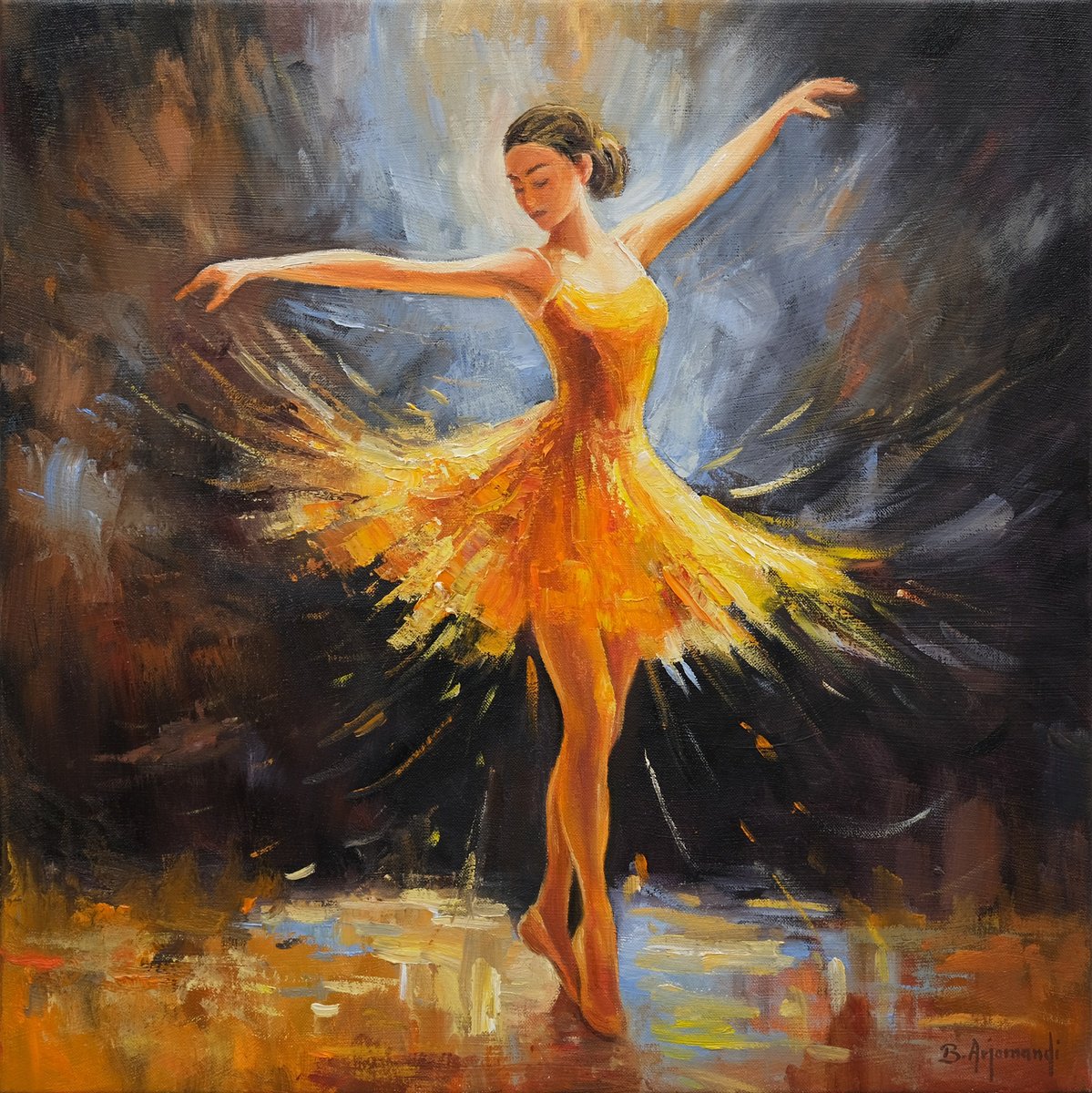 Impressionistic Portrait Oil Painting By Behshad Arjomandi, 20 X 20, Ballerina, Original Artwork