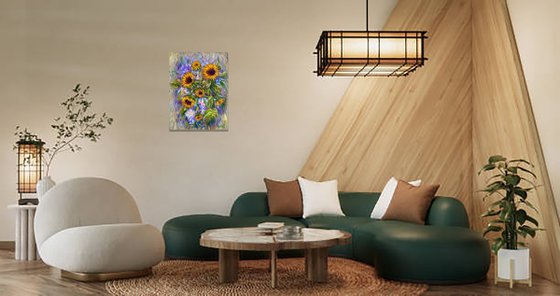 Sunflowers with Lilacs.