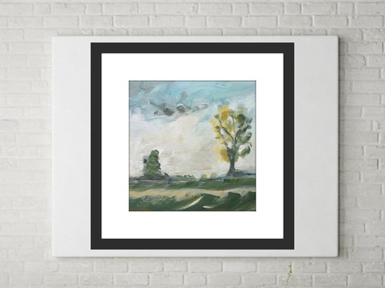 SUMMER TREES FIELDS WORCESTERSHIRE LANDSCAPE. Impressionistic Original Landscape Oil Painting.