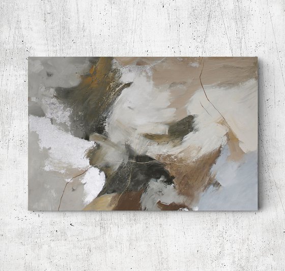 "Flock" Gray brown beige abstract art