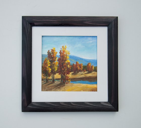 Fall landscape. Oil painting. Miniature art. 6 x 6 in.
