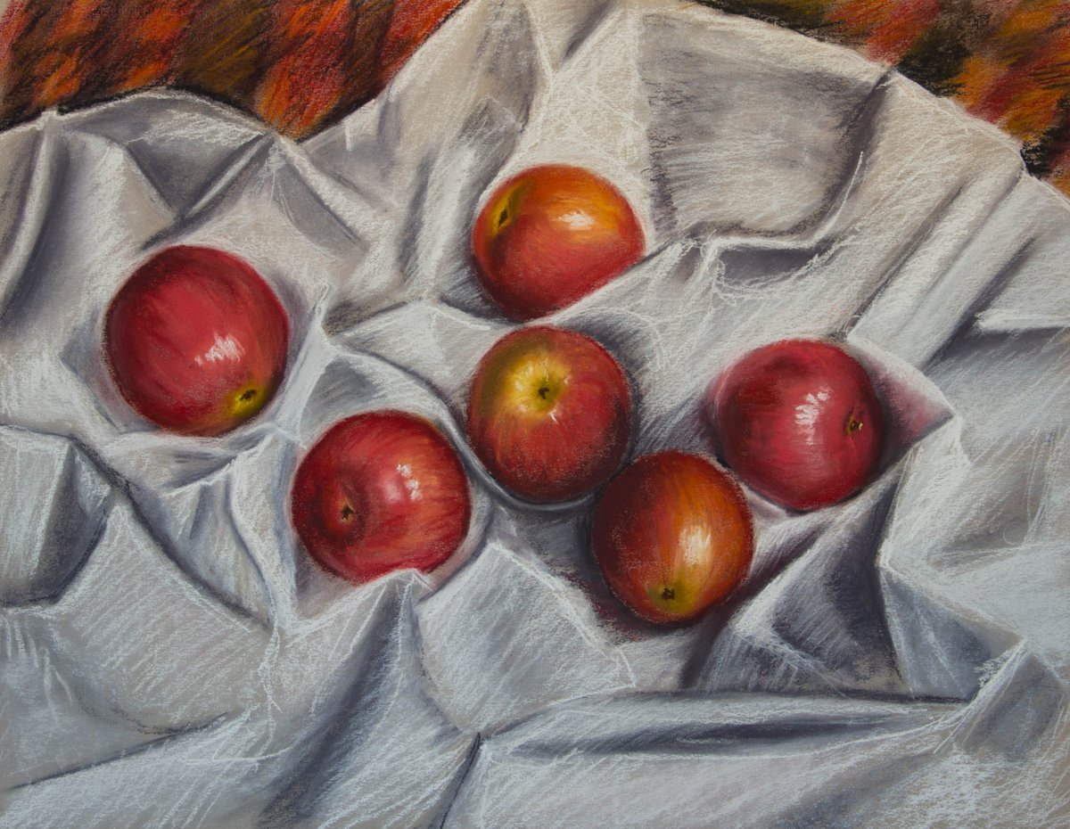 Impressionistic Still Life Pastel Drawing By Inna Medvedeva, 26 X 20, Apples, Original Artwork