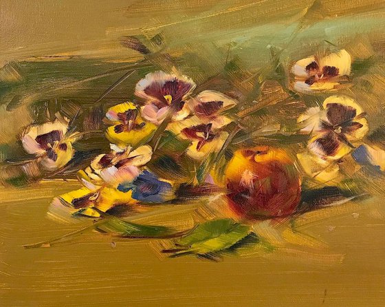 Pansies, Oil painting, One of a kind, Handmade artwork