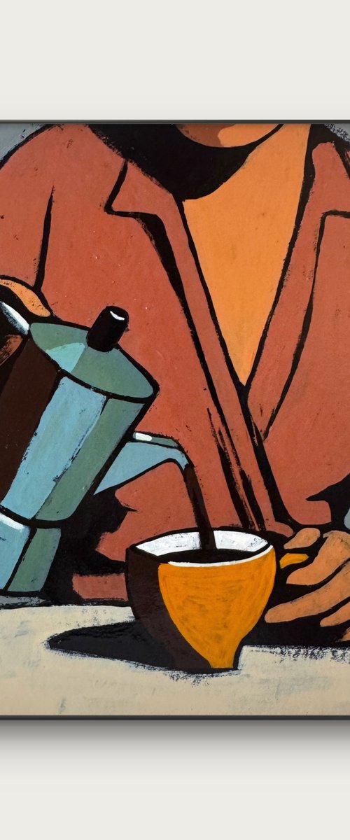Woman Pouring Coffee - Acrylic Painting by Daria Baklykova