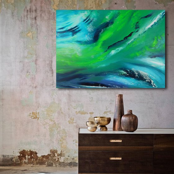 Cool night II - 70x50cm, Original abstract painting, oil on canvas